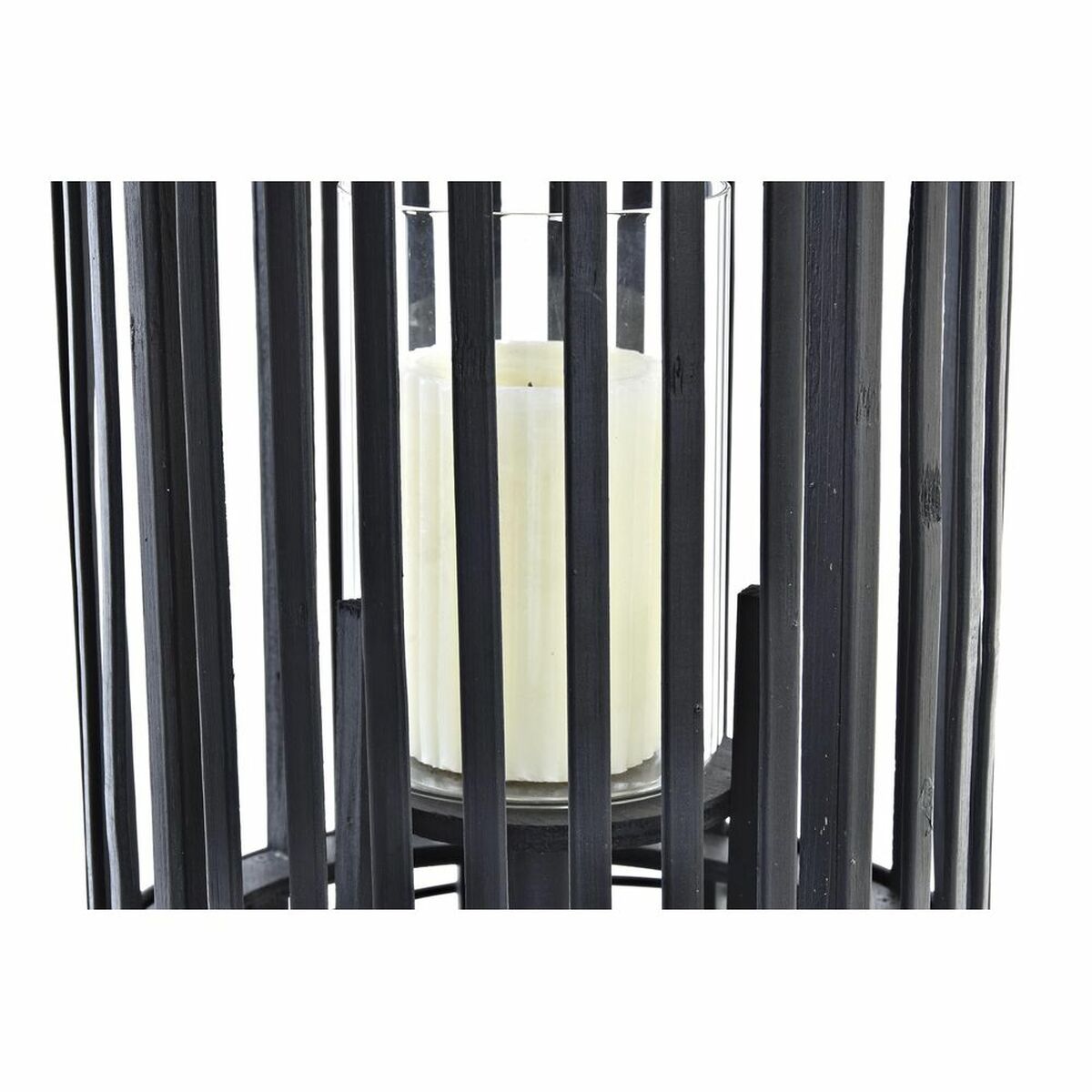 Žibintas DKD Home Decor Kristalli Musta Bambu (24 x 24 x 51 cm)