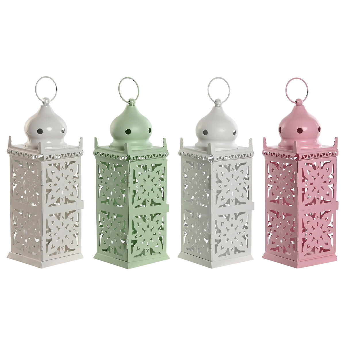 Žibintas Home ESPRIT Valkoinen Vihreä Pinkki Rauta Itämainen 10 x 10 x 30 cm (4 osaa)
