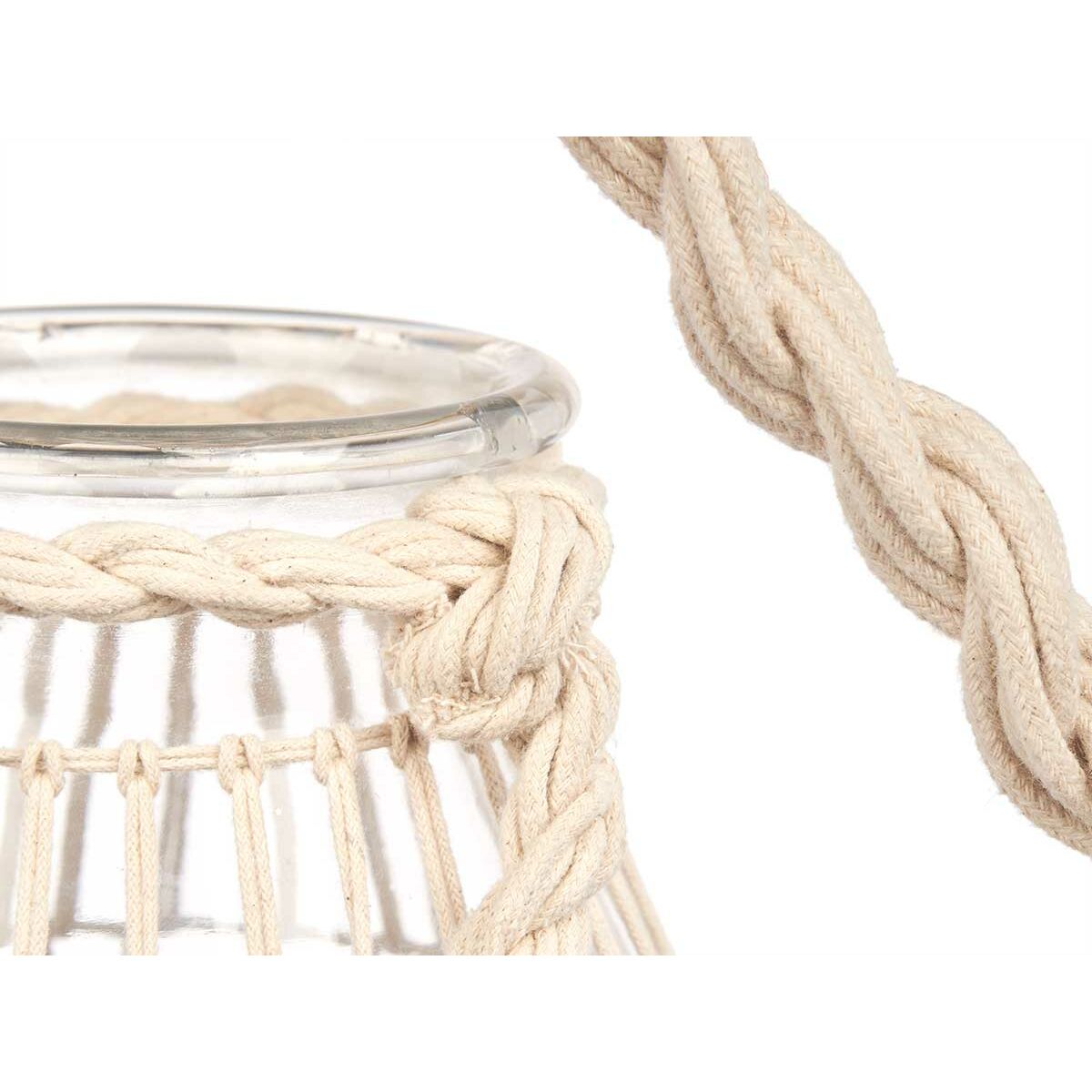 Kynttilänjalka Purkki Valkoinen Läpinäkyvä Lasi Köysi 17 x 25 cm (4 osaa)