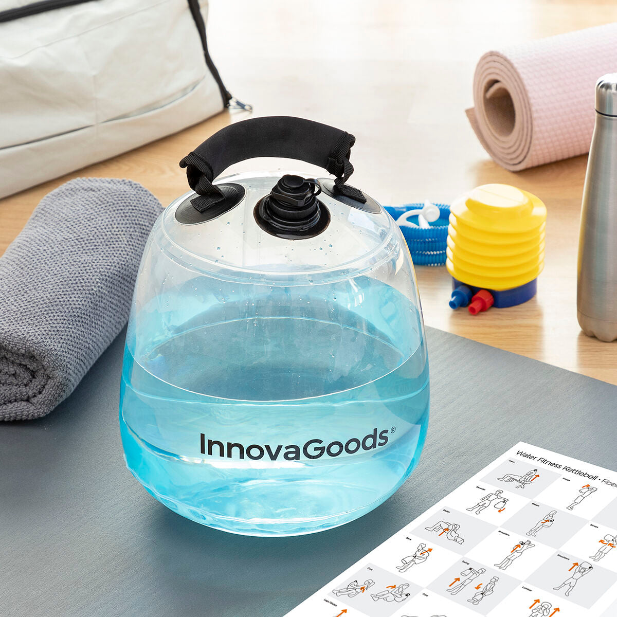 Vedellä Taytettävä Kahvakuula Kuntoharjoitteluun Harjoitusoppaalla Fibell InnovaGoods