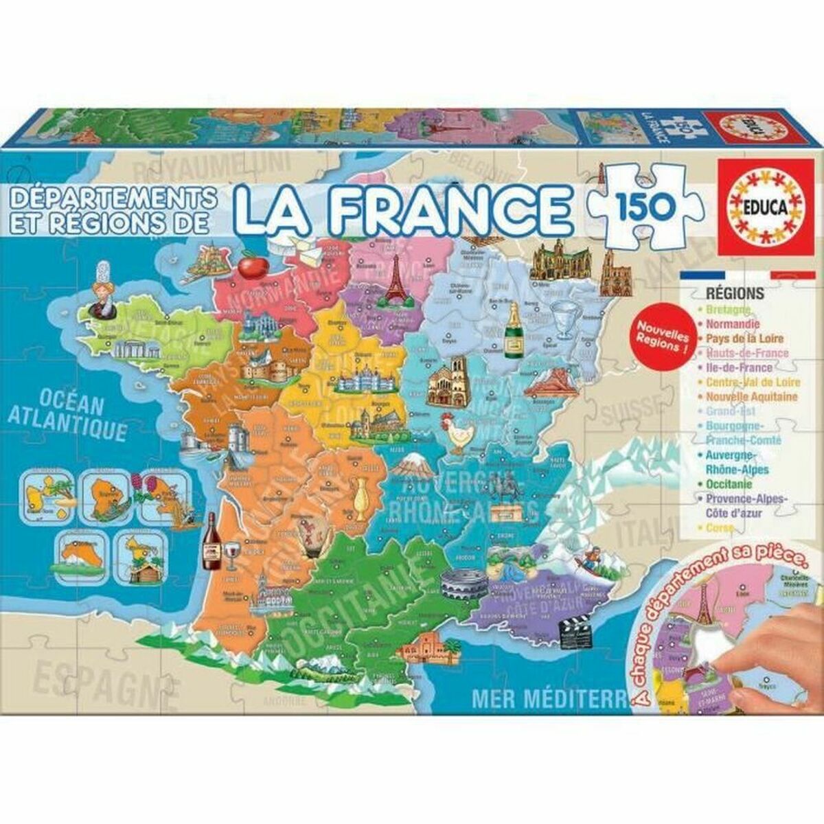 Lasten palapeli Educa Departments and Regions of France kartta 150 Kappaletta