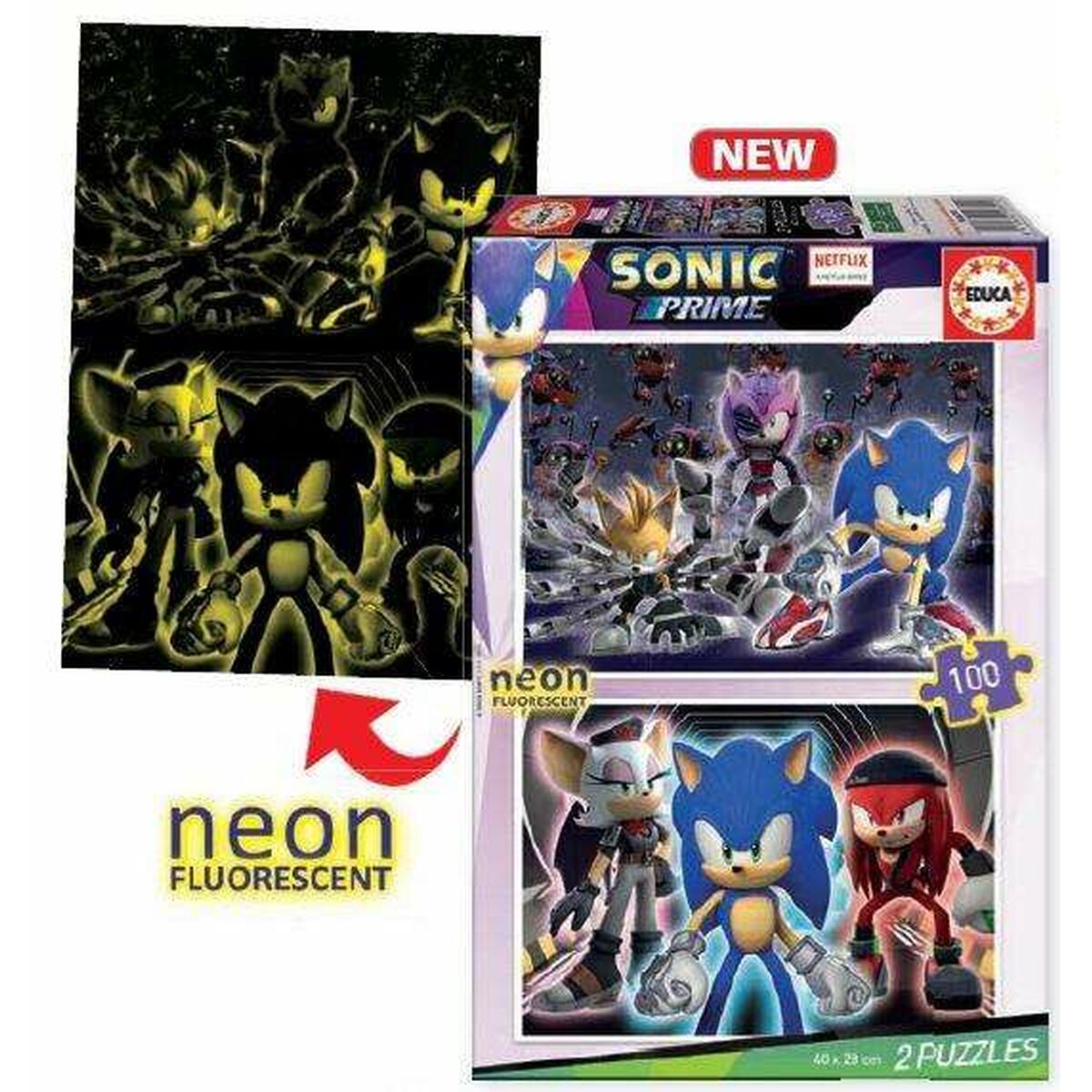 2 palapelin setti Educa Neon Sonic 100 Kappaletta