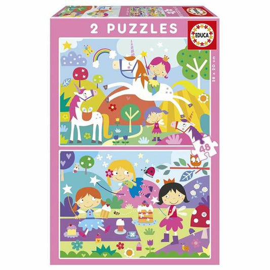 2 palapelin setti Educa Fantasy world 48 Kappaletta