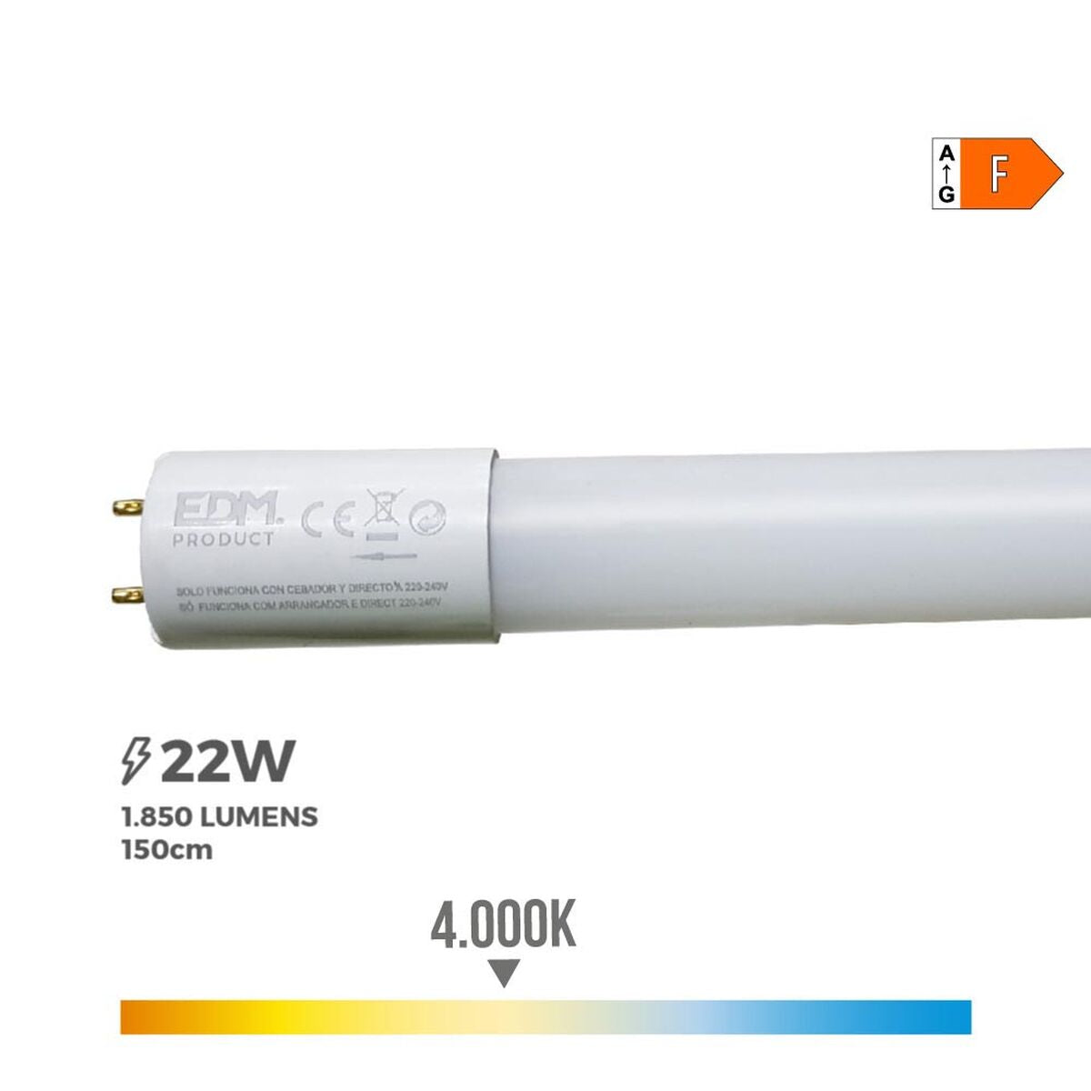 LED-putki EDM 1850 Lm A+ T8 22 W (4000 K)