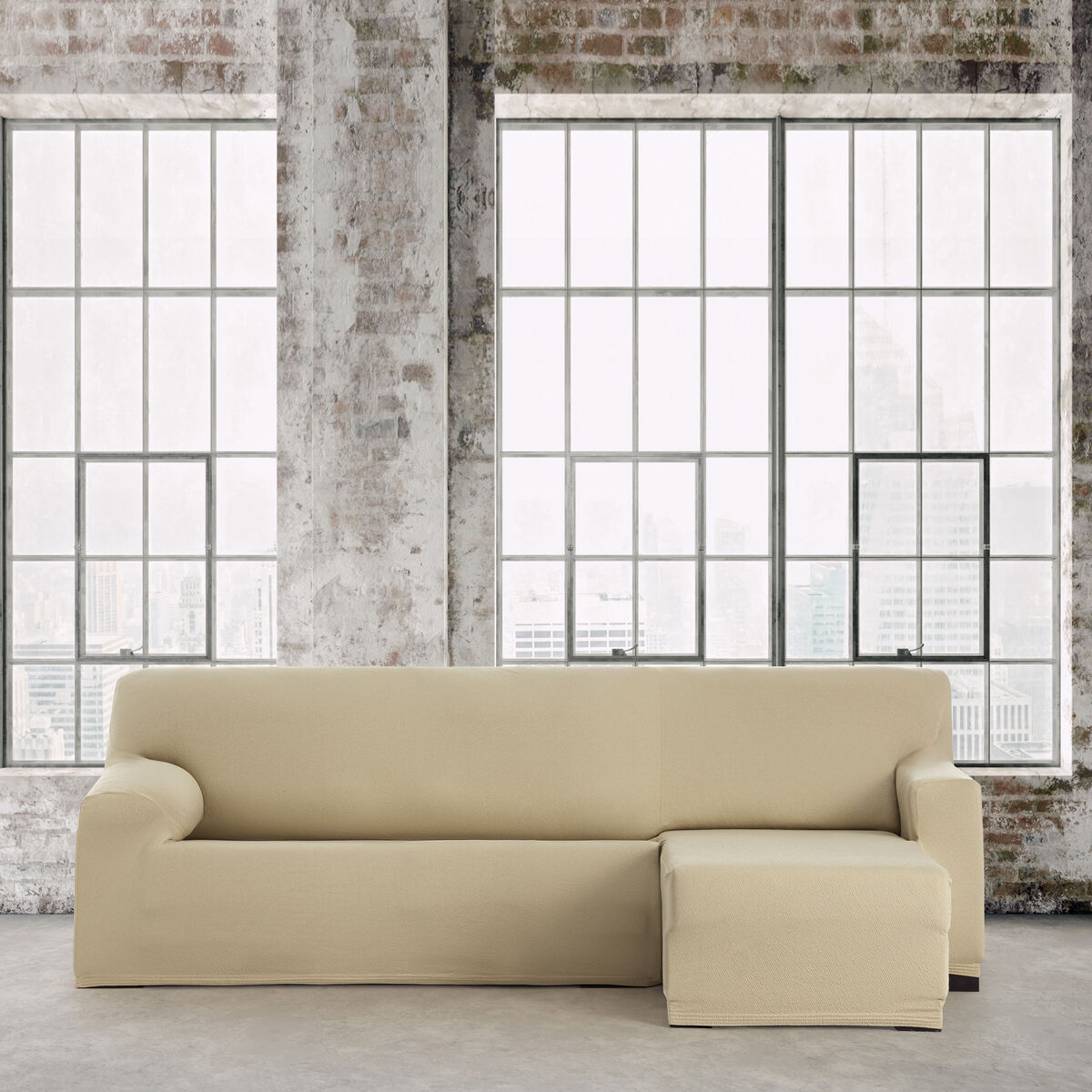 Sohvapöydän päällinen, jossa on lyhyt oikea käsivarsi Eysa BRONX Beige 110 x 110 x 310 cm