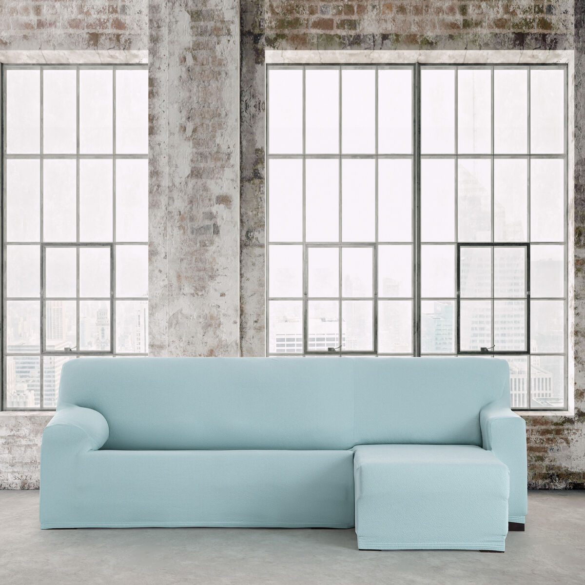 Sohvapöydän päällinen, jossa on lyhyt oikea käsivarsi Eysa BRONX Akvamariini 110 x 110 x 310 cm
