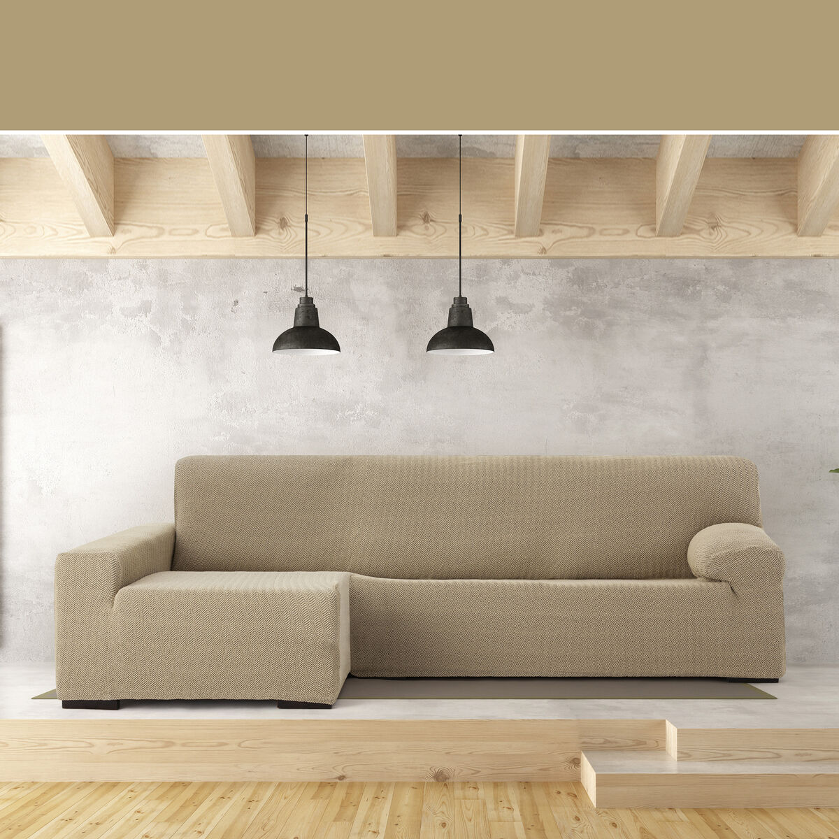 Sohvapöydän päällinen, jossa on lyhyt pitkä vasen käsivarsi Eysa JAZ Beige 180 x 120 x 360 cm