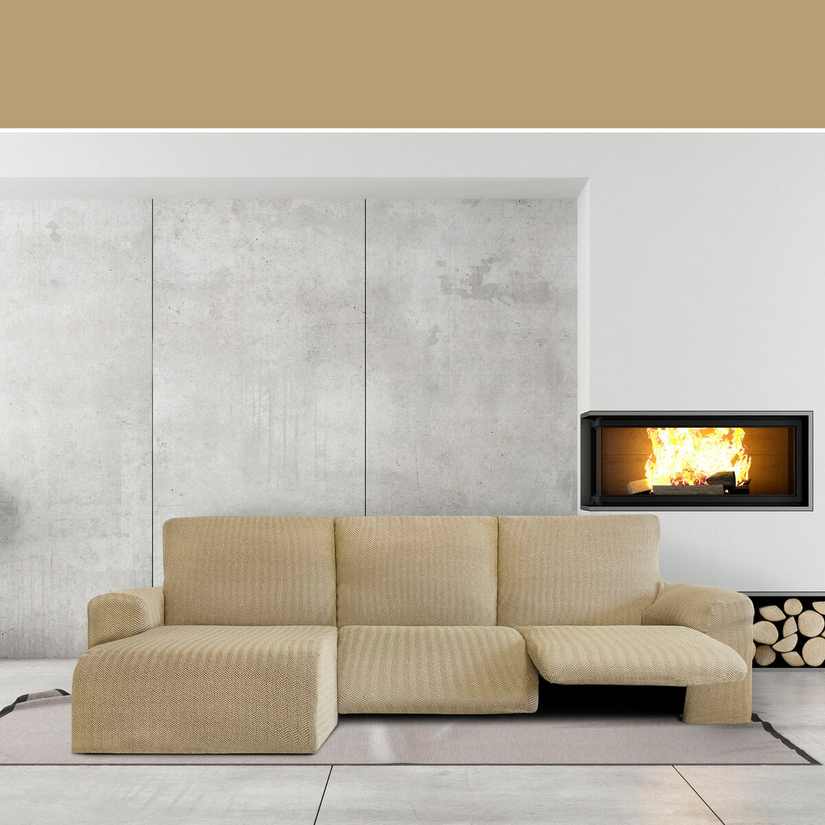 Sohvapöydän päällinen, jossa on lyhyt vasen käsivarsi Eysa JAZ Beige 120 x 120 x 360 cm