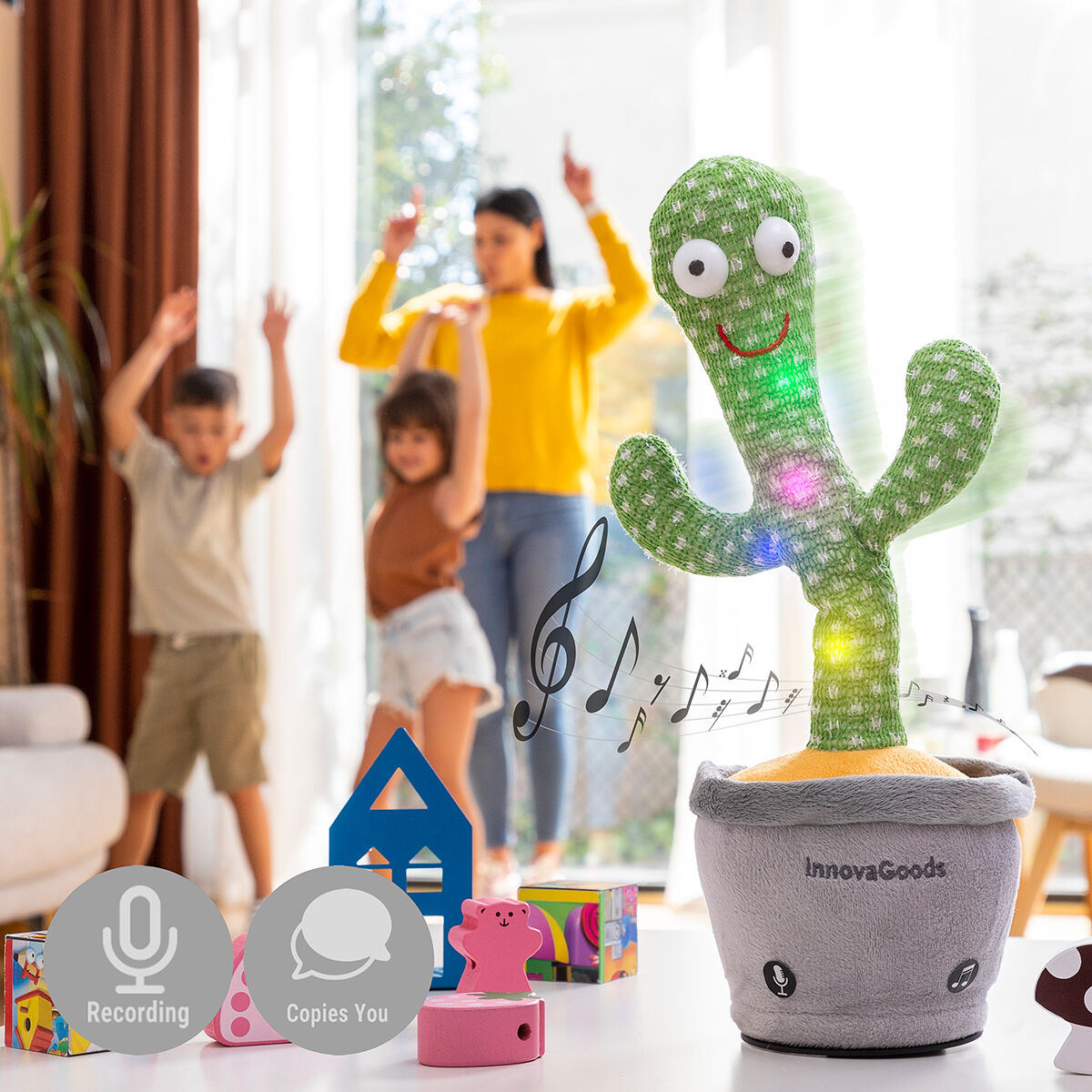 Tanssiva ja Laulava Pehmeä Lelukaktus Musiikilla ja Monivärisellä LED-valolla Pinxi InnovaGoods