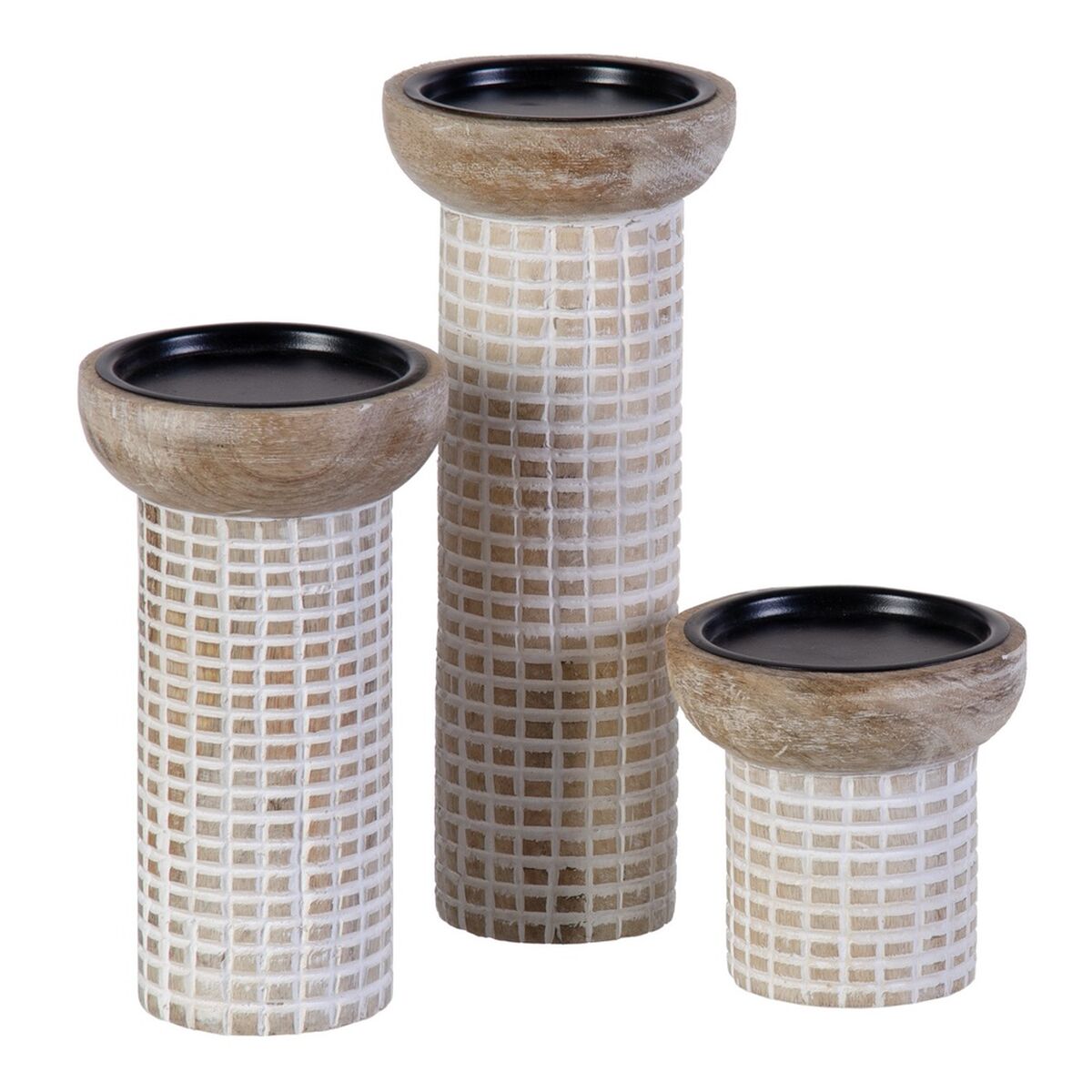 Kynttilänjalka 10,5 x 10,5 x 25 cm Valkoinen Mangopuu (3 osaa)