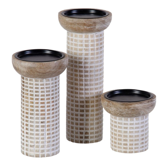 Kynttilänjalka 10,5 x 10,5 x 25 cm Valkoinen Mangopuu (3 osaa)