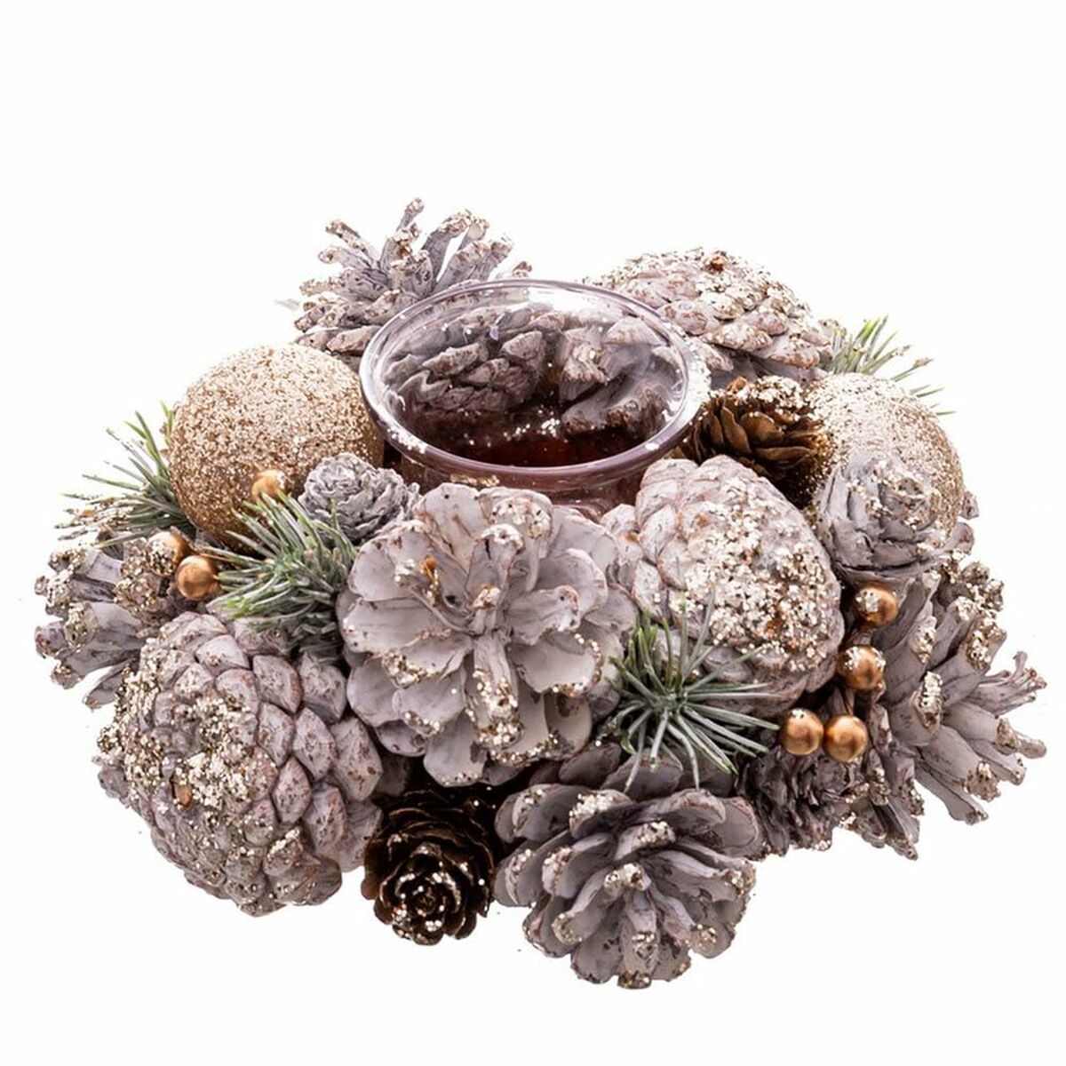 Joulu kynttilänjalka Valkoinen Kullattu Muovinen Foam 19 x 19 x 9 cm