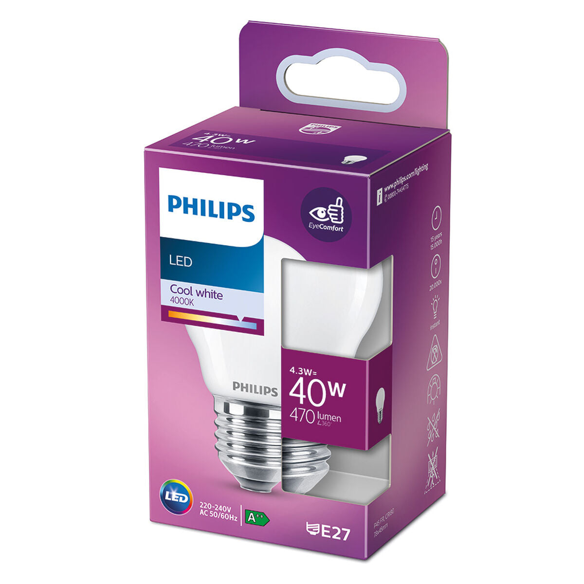 LED-lamppu Philips   4,5 x 7,8 cm E27 F 470 lm 4,3 W (4000 K)