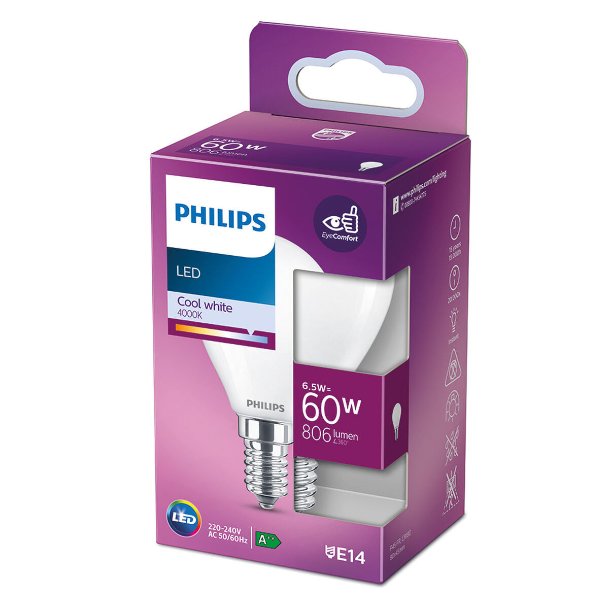 LED-lamppu Philips E14 E 6,5 W 806 lm Ø 4,5 x 8 cm (4000 K)