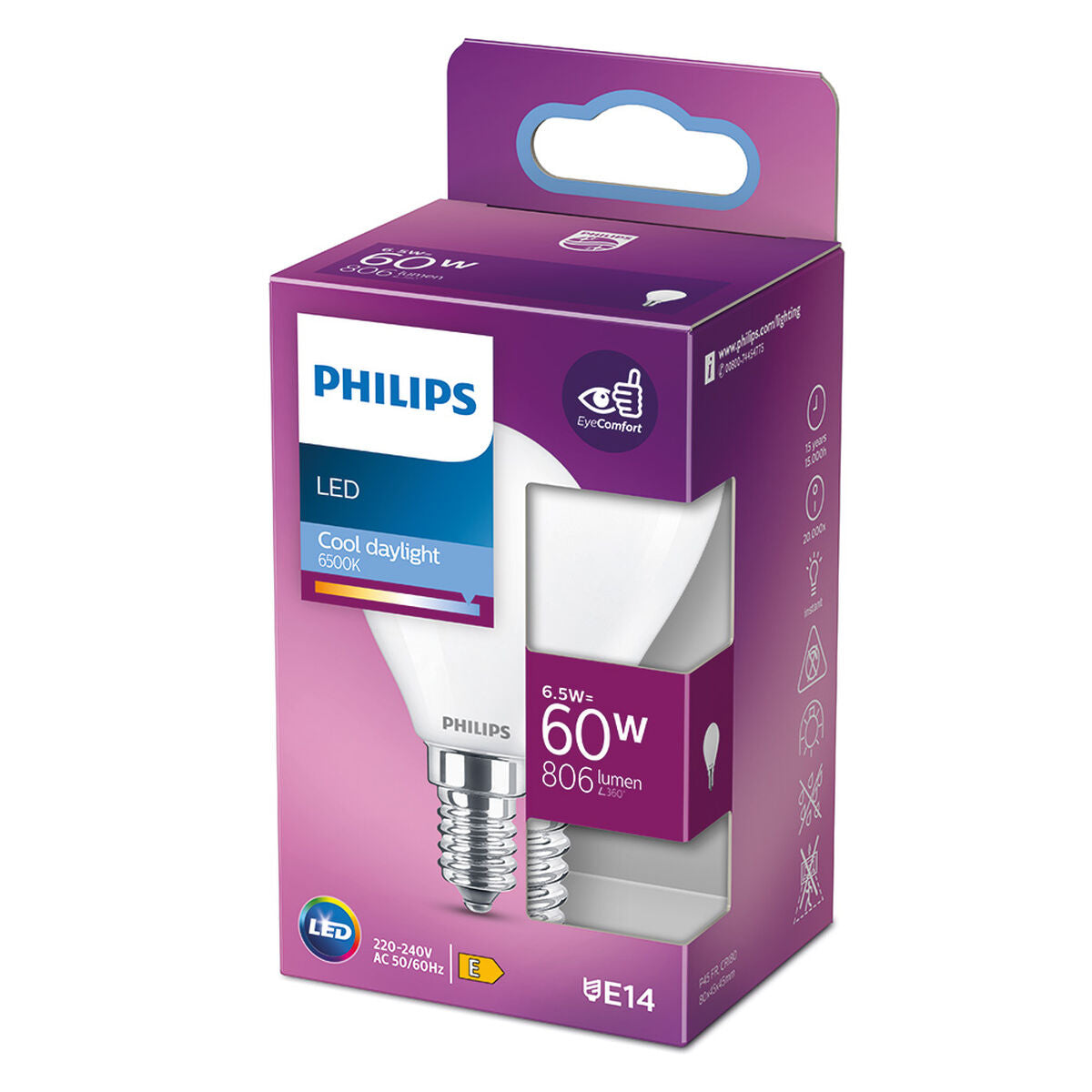 LED-lamppu Philips E14 E 6,5 W 806 lm Ø 4,5 x 8 cm (6500 K)