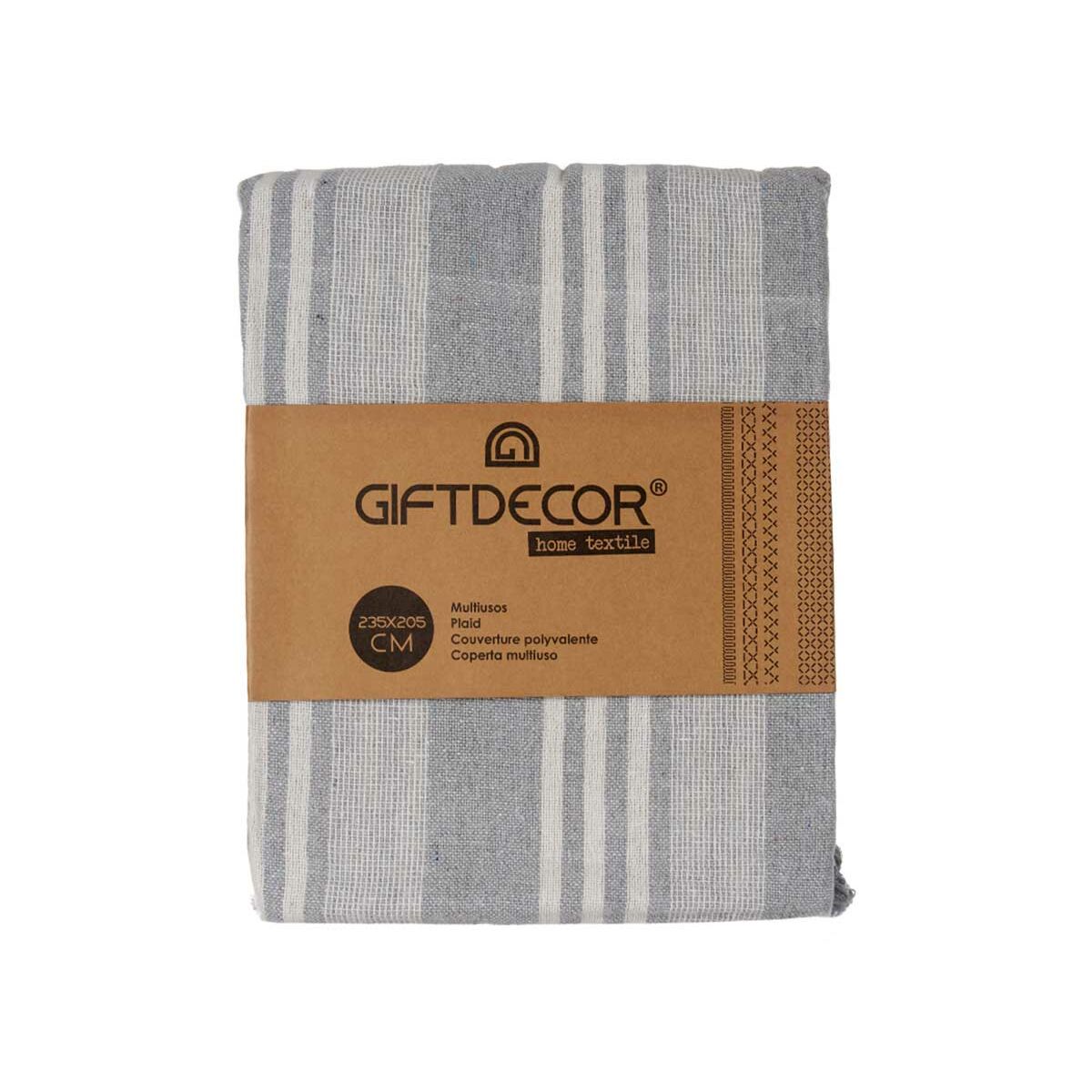 Monikäyttöinen käänne Raidat 235 x 205 cm Valkoinen Harmaa (8 osaa)