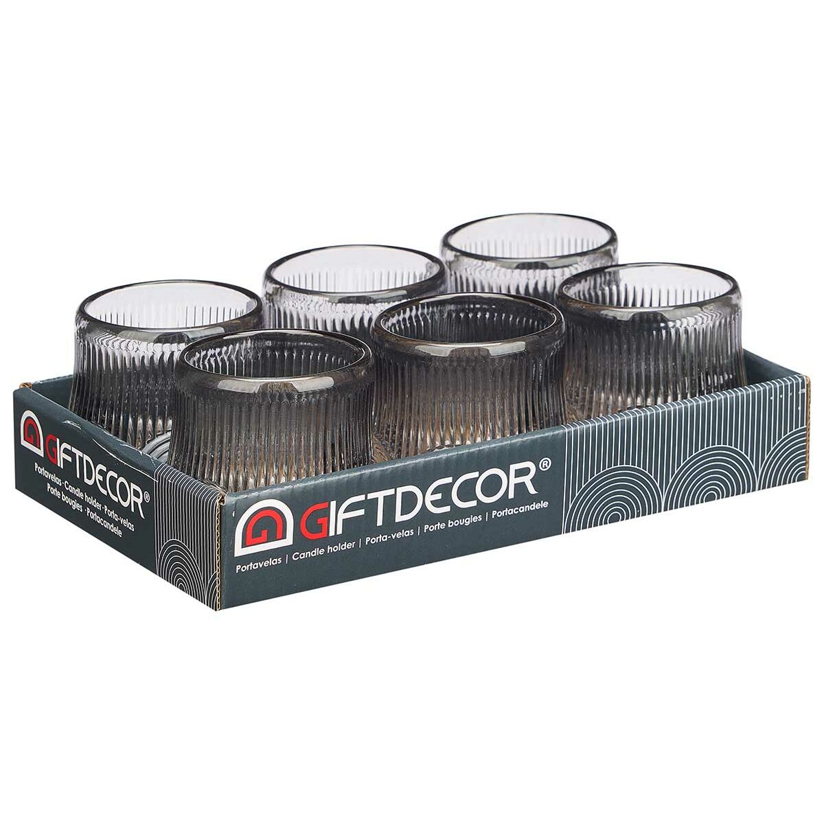 Kynttilänjalka Raidat Harmaa Kristalli 7,5 x 7,8 x 7,5 cm (12 osaa)