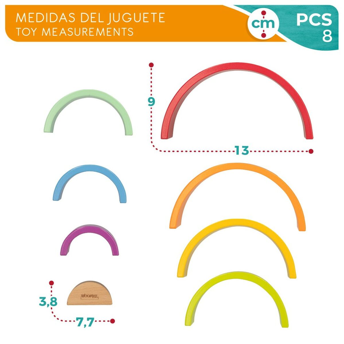 Lasten puinen palapeli Woomax Sateenkaari 8 Kappaletta 4 osaa