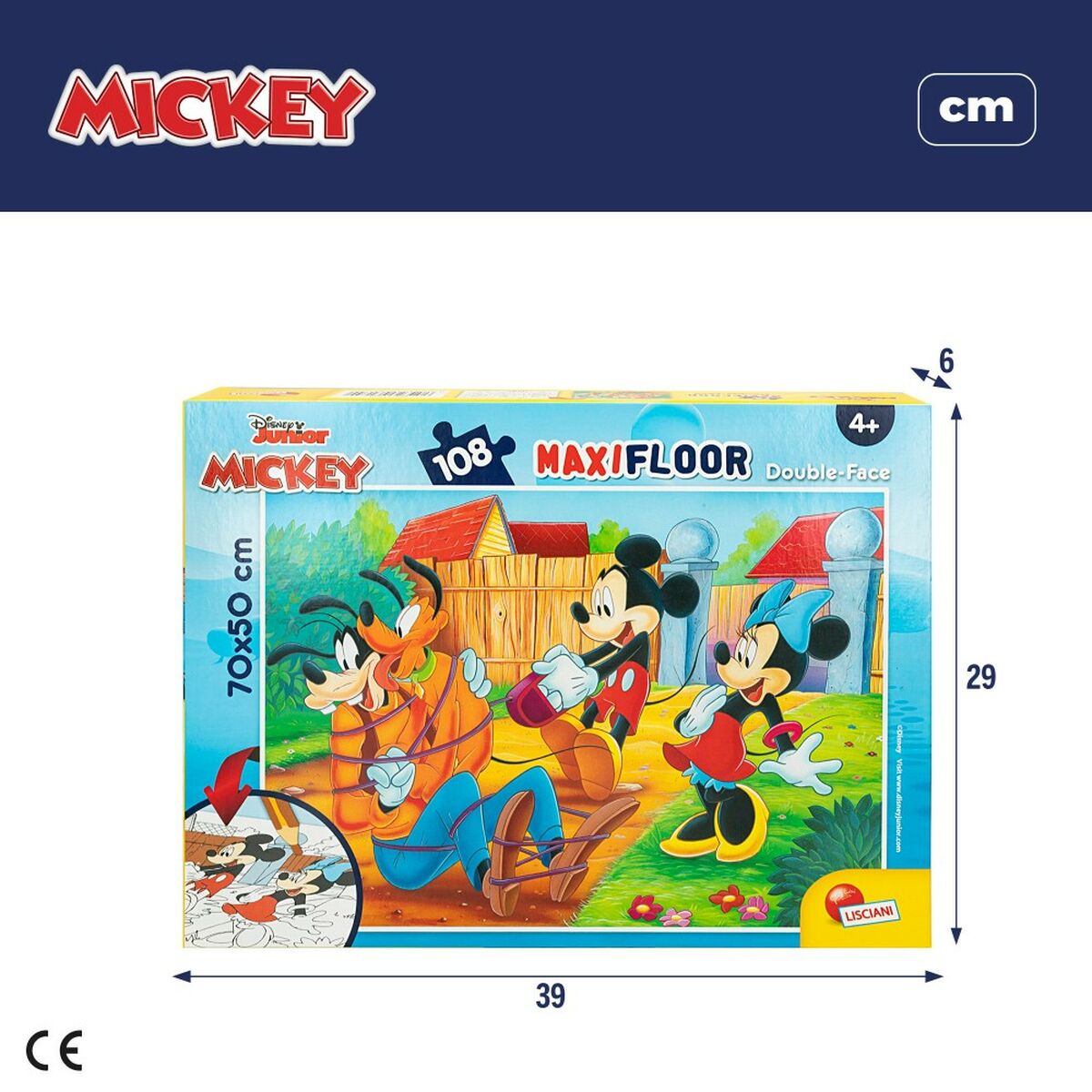 Lasten palapeli Mickey Mouse Kaksipuolinen 108 Kappaletta 70 x 1,5 x 50 cm (6 osaa)