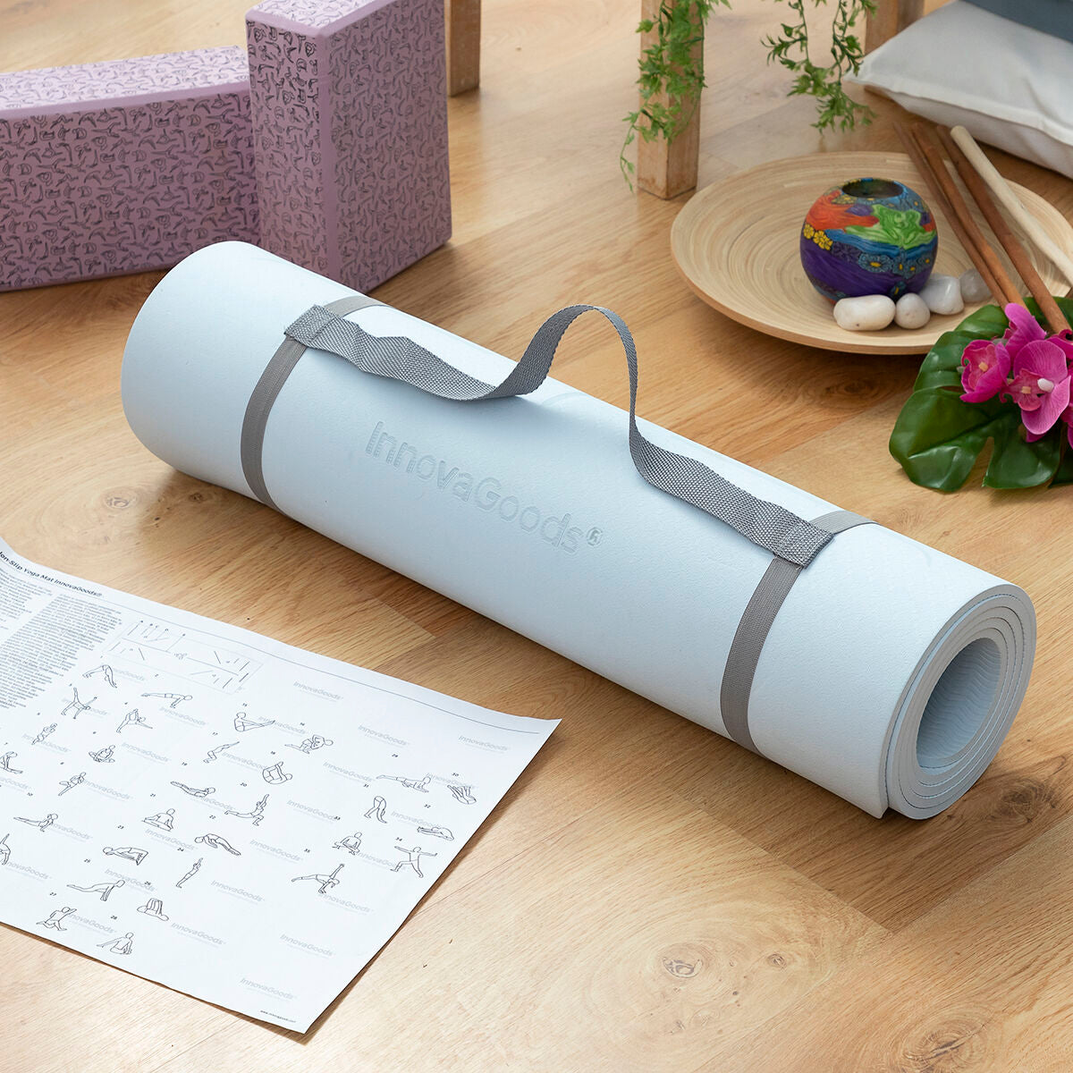 Liukumaton joogamatto asentoviivoilla ja harjoitusoppaalla Asamat InnovaGoods